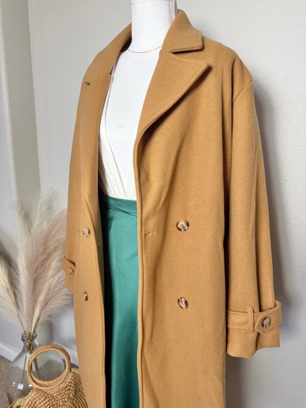 NWT - Classic Double-Breasted Women's Camel Pea Coat